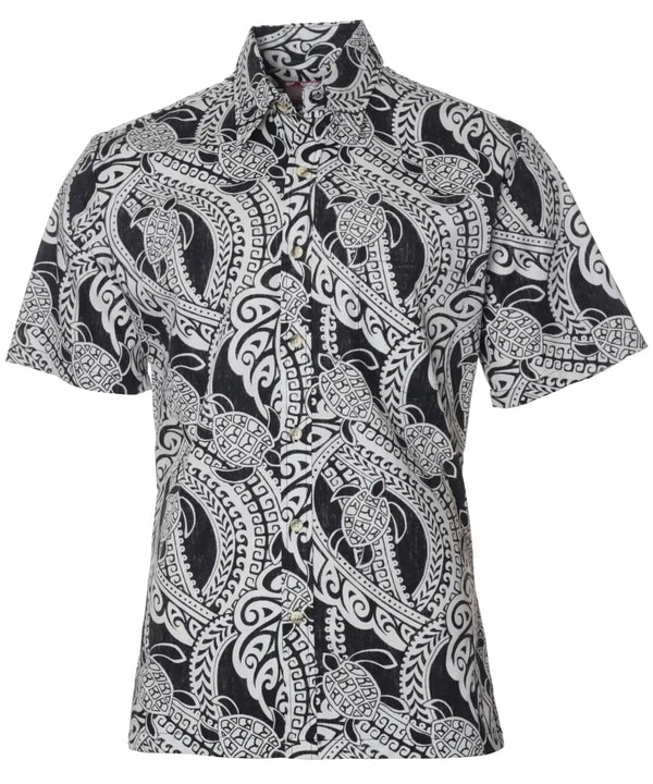 Tribal Honu Hawaiian Shirt Button-Up Business Casual Black