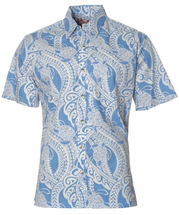 Tribal Honu Hawaiian Shirt Button-Up Business Casual Blue
