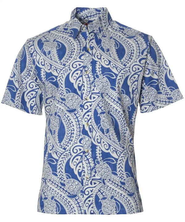Tribal Honu Hawaiian Shirt Button-Up Business Casual Navy