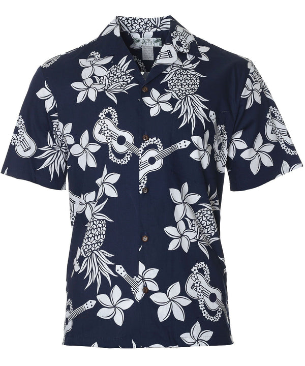 Ukulele Pineapples Hawaiian Shirt Navy