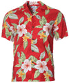 Men Hawaiian Shirt Ula Ula Hibiscus Red Two Palms