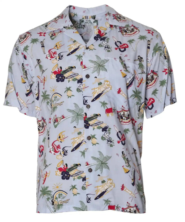 Vintage Aloha Hawaiian Shirt Light Blue