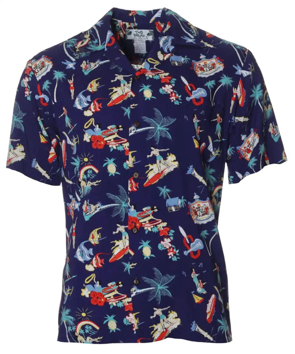 Vintage Aloha Hawaiian Shirt Navy