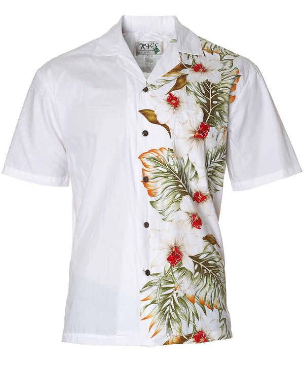 Hawaiian Aloha Shirt Side Border Band Hilo White
