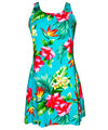 Women's Hawaiian A-Line Short Dress with Back Cutout Hibiscus & Birds of Paradise Marine