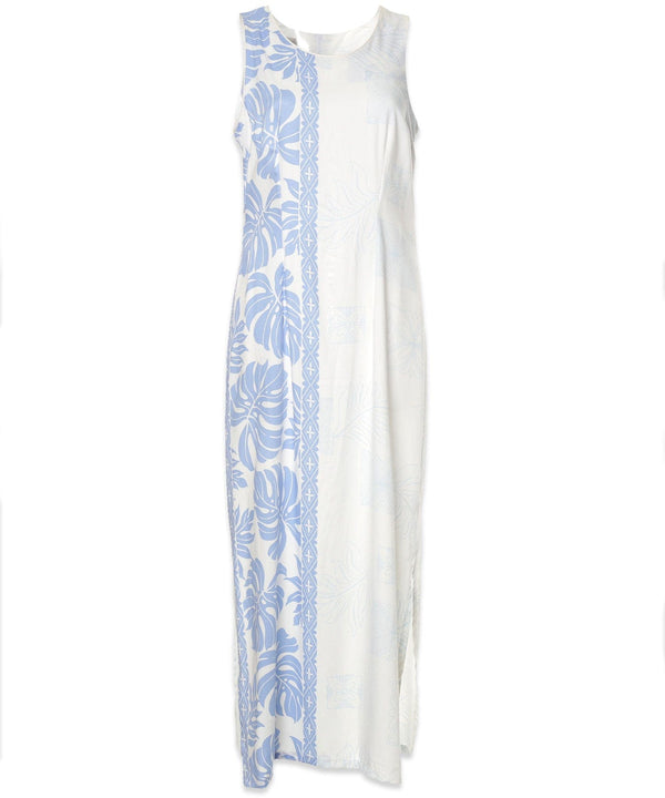 Prince Kuhio Long Maxi Hawaiian Dress White Blue