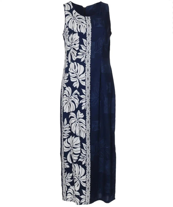 Prince Kuhio Maxi Long Sleeveless Dress Side Design Navy