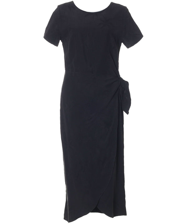 Tropical Palms Long Sarong Silk Dress with Sleeves Black 2XL