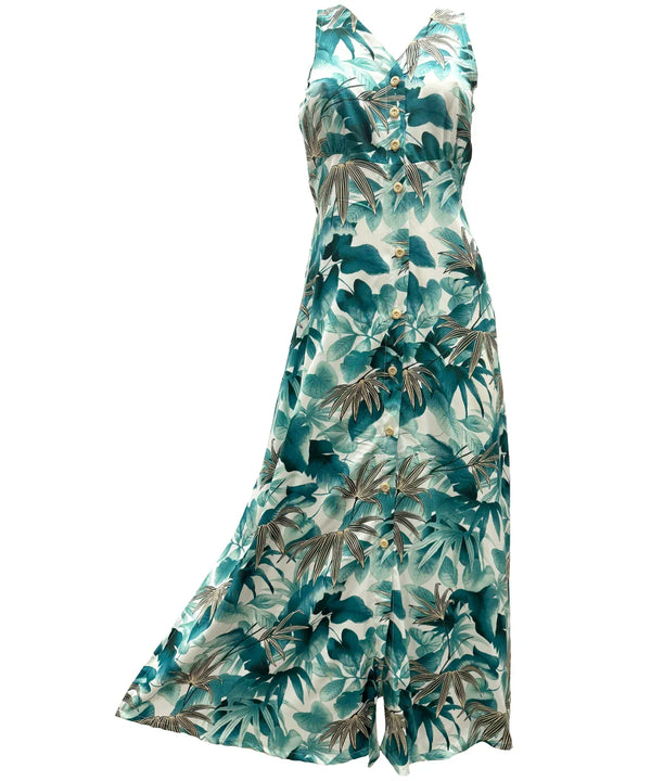 Shadow Monstera Long Maxi Cocktail Hawaiian Dress