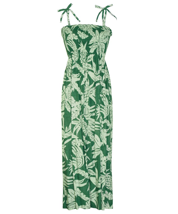 Viva Pineapples Maxi Long Smock Rayon Dress Sage One size