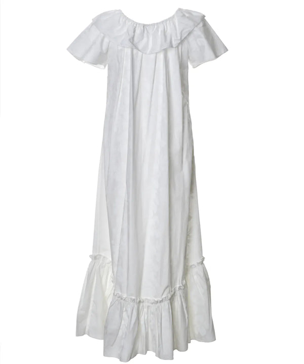 White Long Ruffled Hawaiian Muumuu Hibiscus Leis