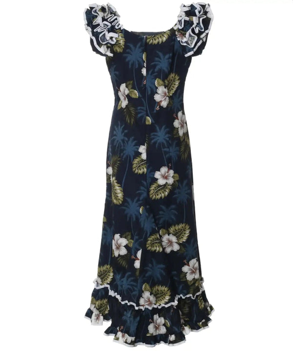 Ka Pua Long Muumuu Hawaiian Dress Navy