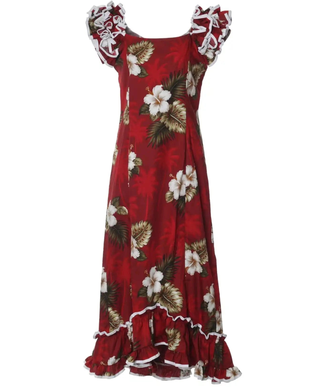 Ka Pua Long Muumuu Hawaiian Dress Red Red / XS Ka Pua Long Muumuu Hawaiian Dress Red Red / XS