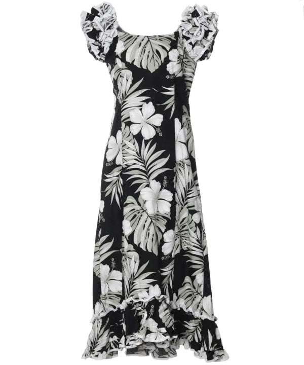 Black Muumuu Dress Hawaiian Palekaiko Black