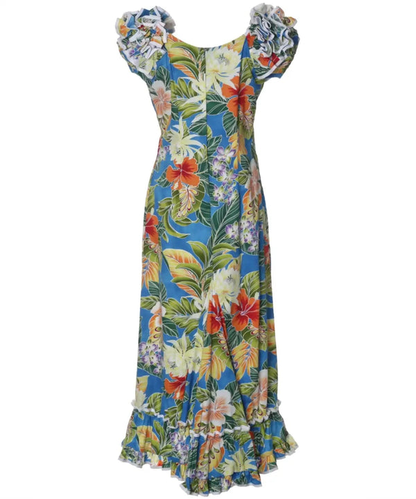 Long Muumuu Dress Tropical Forest Mirage Blue