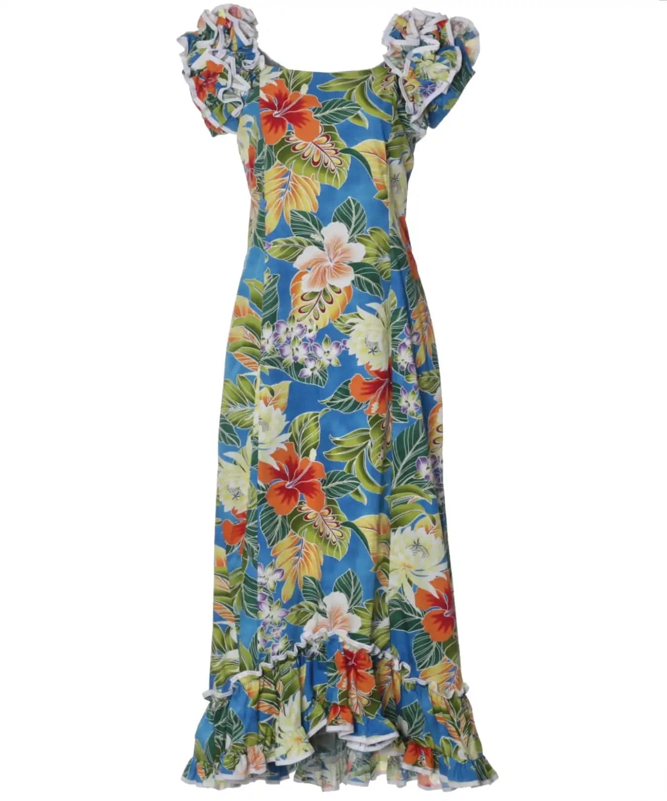 Long Muumuu Dress Tropical Forest Mirage Blue Blue XS