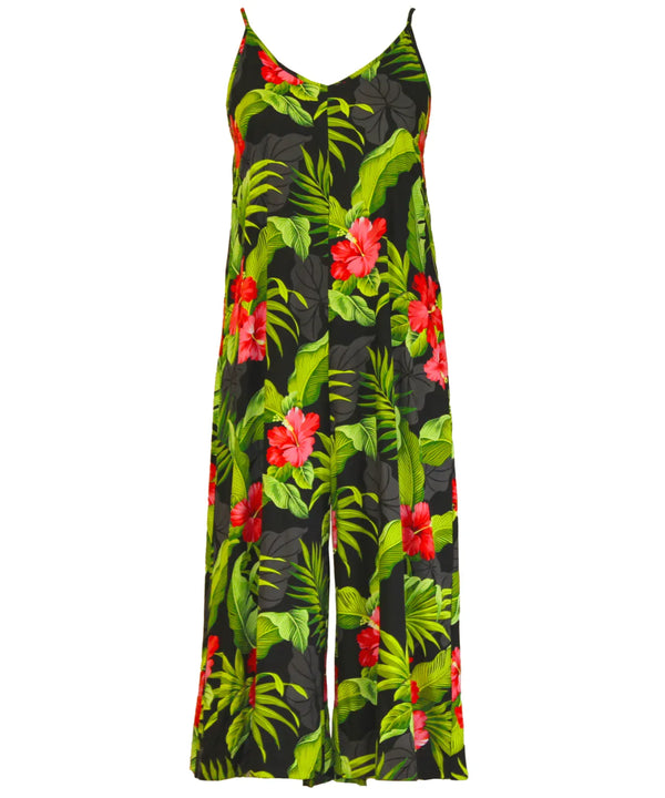 Long Cami Romper Ewa Hibiscus Black
