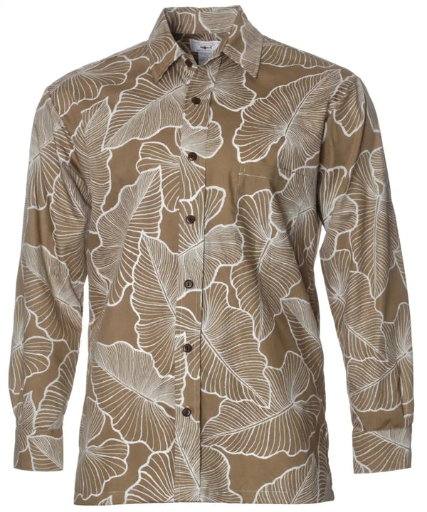 Monstera Long Sleeves Hawaiian Shirt Khaki