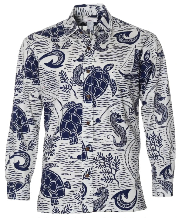 Sea World Long Sleeves Hawaiian Shirt White