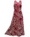 Long Maxi Cocktail Hawaiian Dress Taro Leaf Red