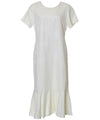 Off-White Tea Length Silk Dress Tropical Palms with Sleeves Off-White S