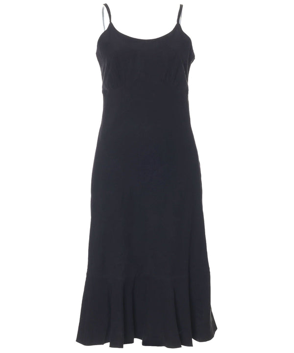 Midi Silk Dress Spaghetti Straps Tropical Palms Black S