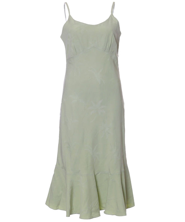 Midi Silk Dress Spaghetti Straps Tropical Palms Sage 2XL