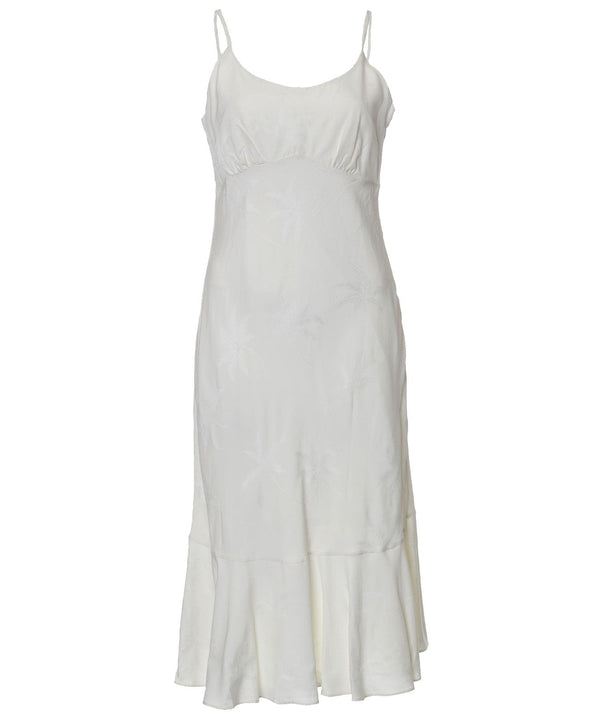 Midi Silk Dress Spaghetti Straps Tropical Palms Off-White Off-White 2XL