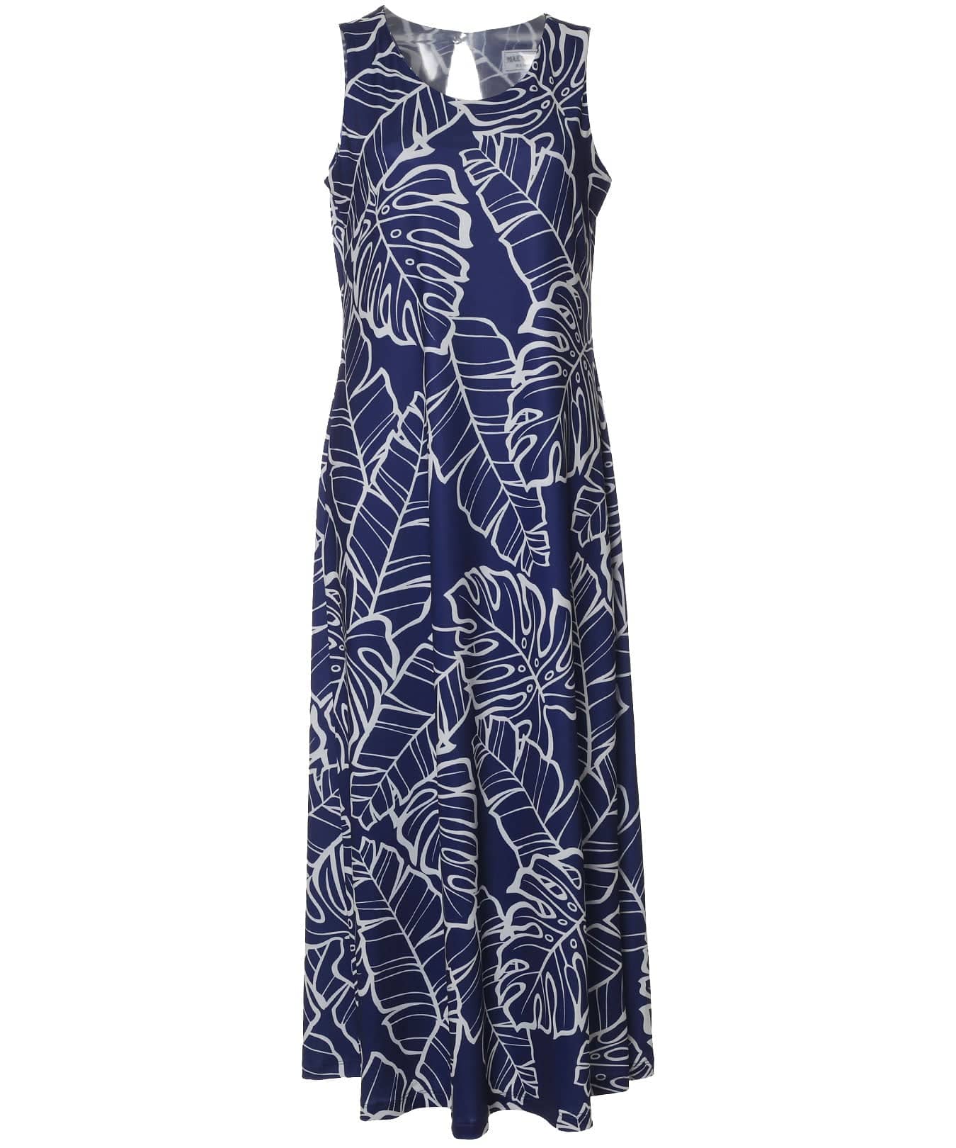 Long Maxi Knit Hawaiian Dress Monstera Sleeveless Navy / L Long Maxi Knit Hawaiian Dress Monstera Sleeveless Navy / L