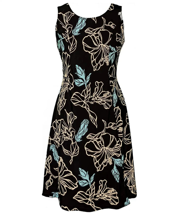 Blooming Hibiscus Midi Bias Hawaiian Dress Low Back