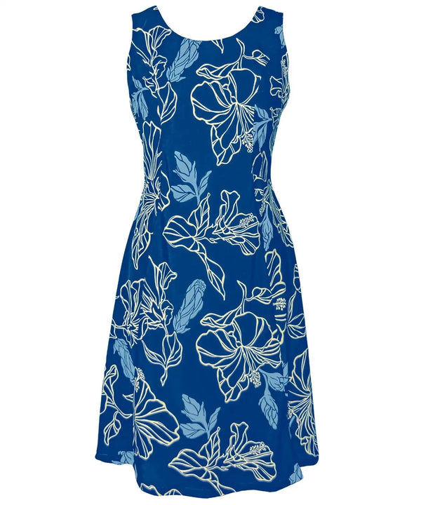 Blooming Hibiscus Midi Bias Hawaiian Dress Low Back