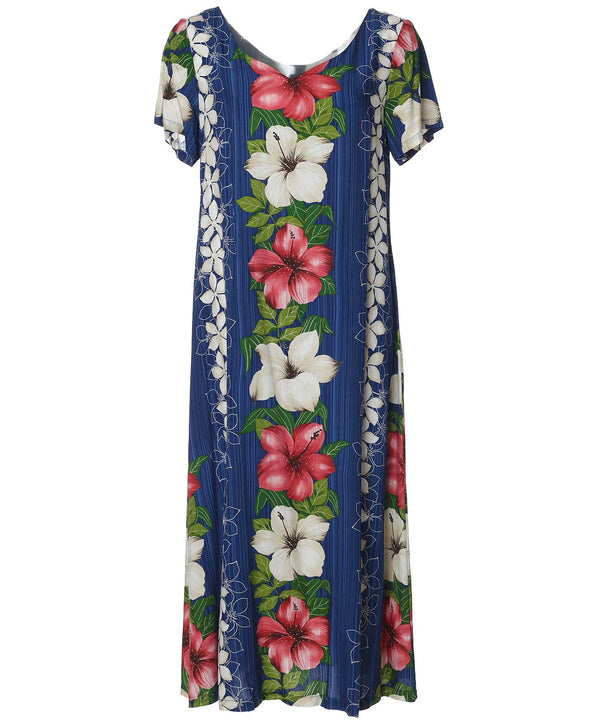 Cap Sleeves Relaxed Fit Hawaiian Dress Hanalei Panel Navy