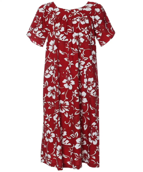 Short Hawaii Muumuu Pull Over Classic Hibiscus Pareo Red