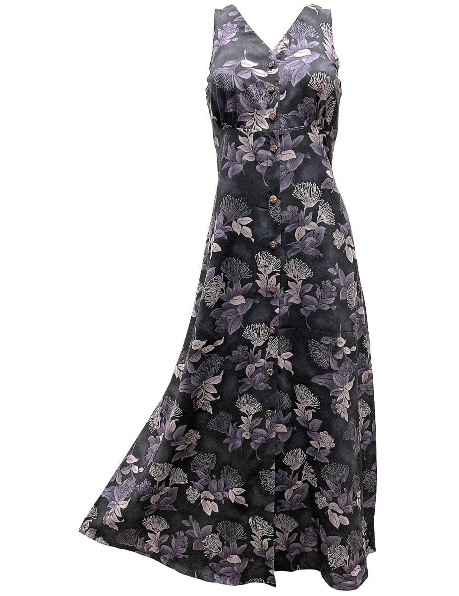 Maxi Long Cocktail Hawaiian Dress OHIA Black / 2XL Maxi Long Cocktail Hawaiian Dress OHIA Black / 2XL