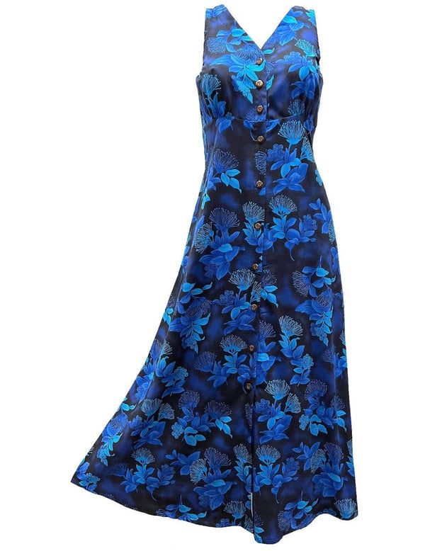 Maxi Long Cocktail Hawaiian Dress OHIA Navy
