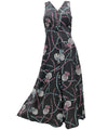 Maxi Long Cocktail Hawaiian Dress Pineapples Bamboo Black