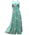 Maxi Long Cocktail Hawaiian Dress Pineapples Bamboo Seafoam