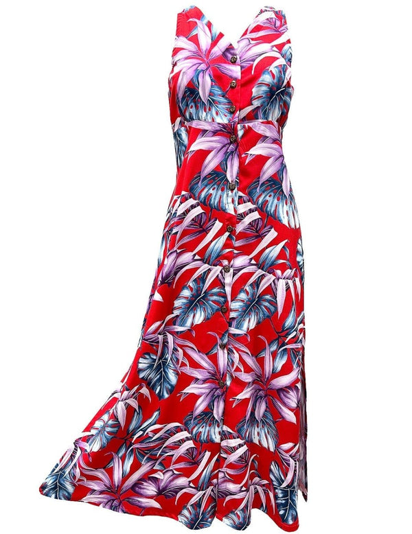 Maxi Long Cocktail Hawaiian Dress RAINFOREST Red