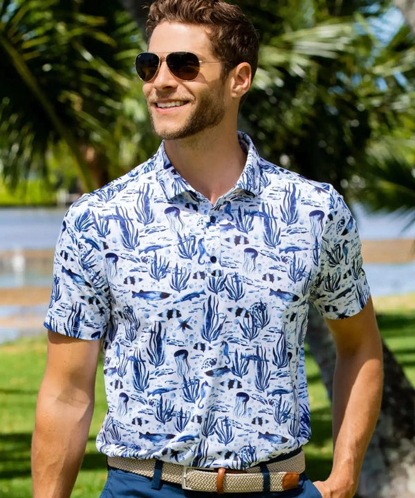 Men's Golf Polo Shirt Sea Life White