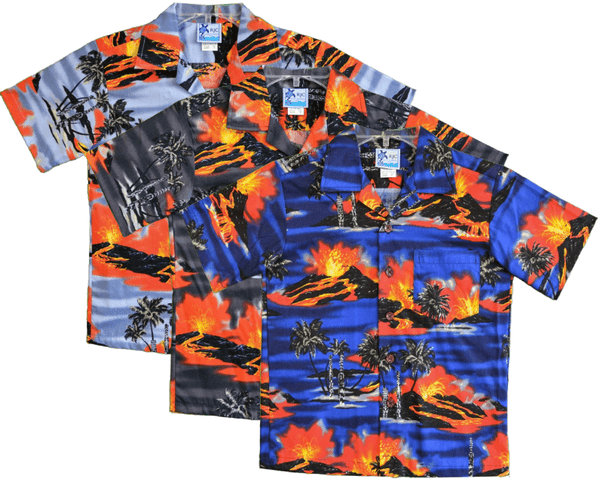 Boy Aloha Shirt Kilauea Volcano Lava Silver