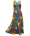 Retro Pineapples Long Maxi Cocktail Hawaiian Dress Ocean Blue
