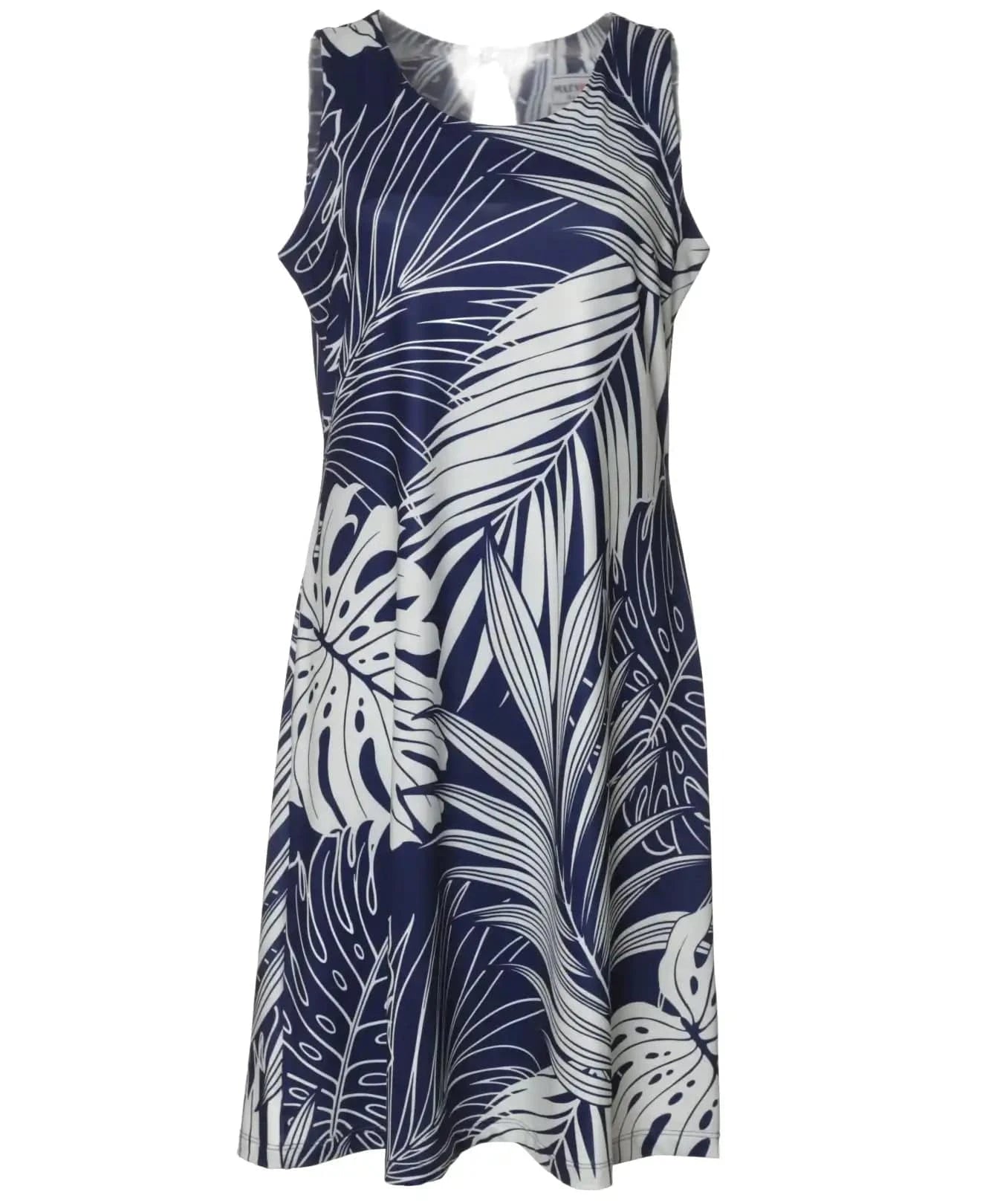 Palms Knit Short Hawaiian Dress Sleeveless Navy / XS Palms Knit Short Hawaiian Dress Sleeveless Navy / XS