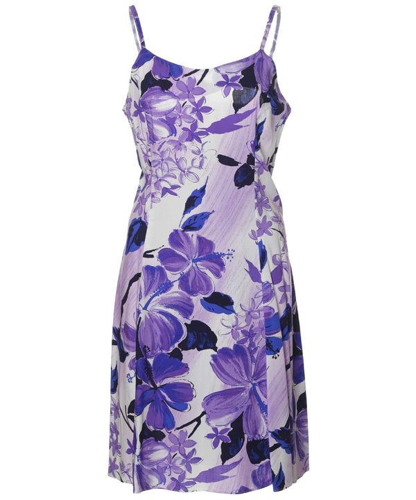 Watercolor Hibiscus Spaghetti Straps Short Dress Purple