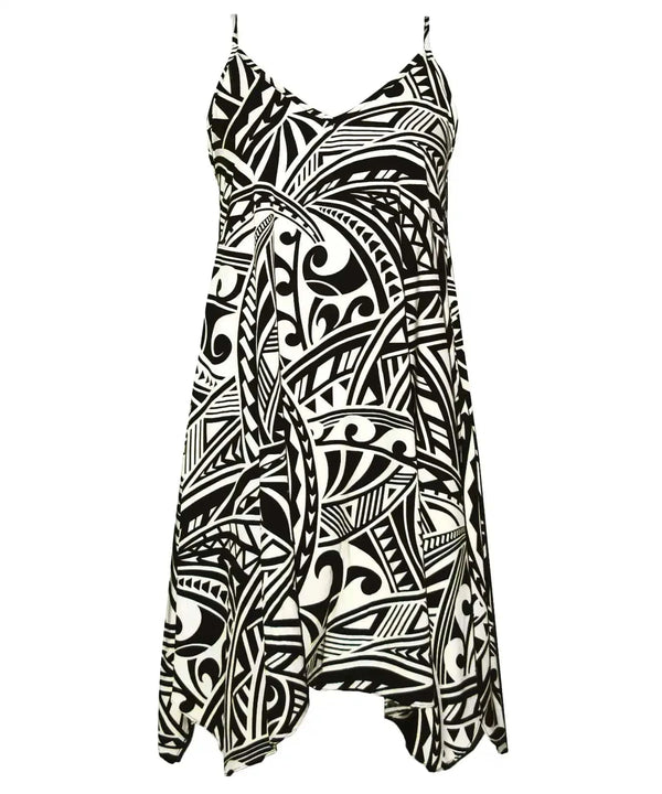 Scarf Hem Short Hawaiian Dress Tribal Time Black