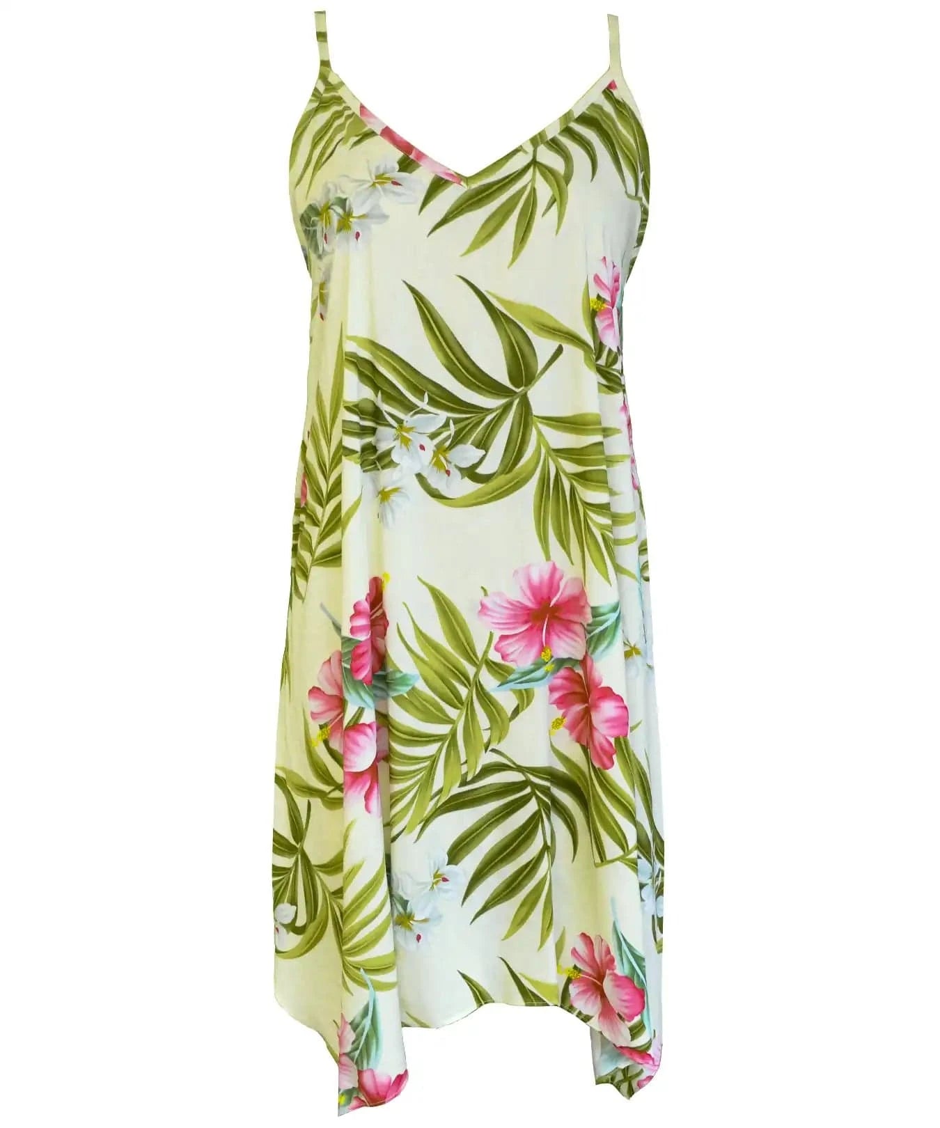 Nalani Scarf Hem Short Hawaiian Dress Beige / L Nalani Scarf Hem Short Hawaiian Dress Beige / L