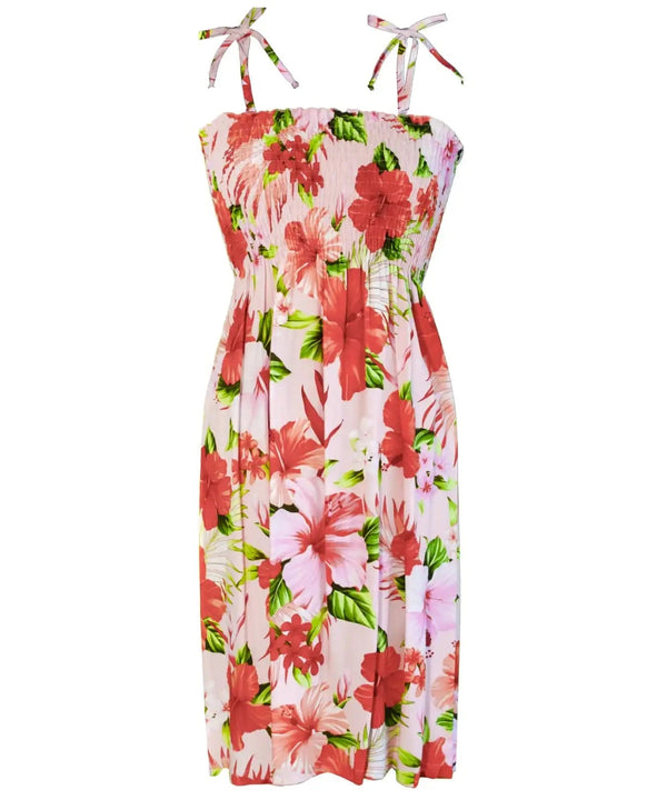 Hawaiian Dress Smocked Top Mega Hibiscus Coral