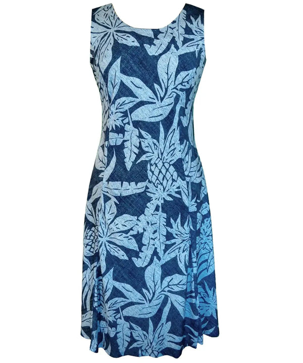 Midi Hawaiian Dress Bias Rayon Viva Pineapples Blue