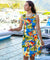 Midi Hawaiian Dress Bias Rayon Tropical Hibiscus & Plumeria Blue