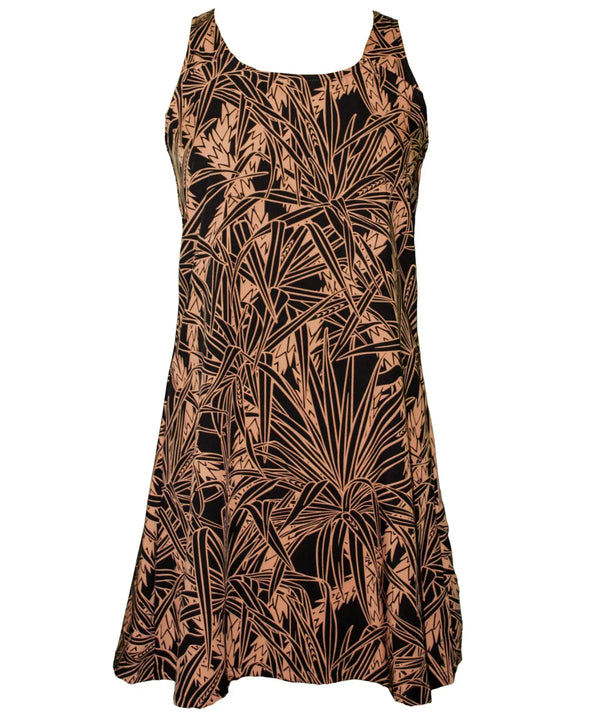 Palm Etch A-Line Short Hawaiian Dress Back Cutout