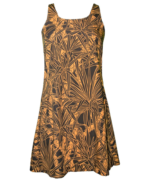 Palm Etch A-Line Short Hawaiian Dress Back Cutout